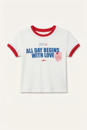 T-shirt côtelé imprimé à manches courtes Coupe régulière pour fille