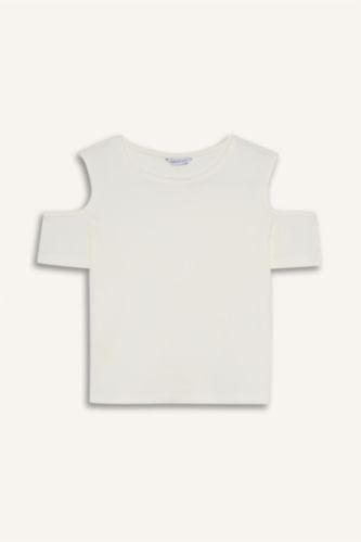 بنات بيج فاتح تيشيرت بناتي نص ردن مضلع بياخة مستديرة