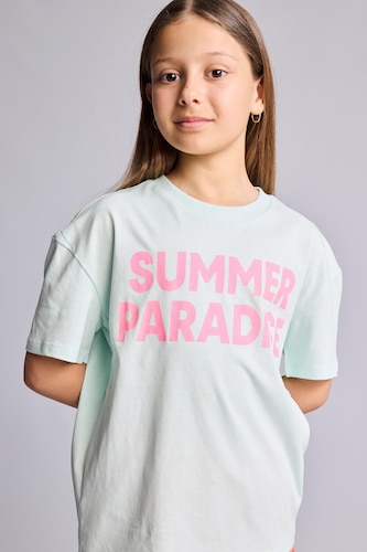 GIRLS & TEENS Light Aqua Girl Printed Crew Neck Short Sleeve T-Shirt