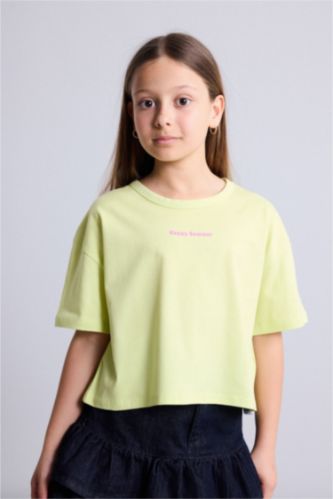 Young Girls - Teen Girls Light Green Slogan Short Sleeve T-Shirt