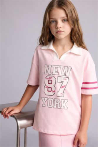 GIRLS & TEENS Light Pink Girl V-Neck Printed Light Pink T-Shirt
