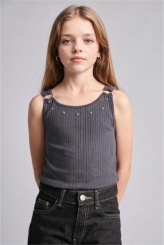 بنات أنثرا غامق Girl Anthracite Crew Neck Camisole Tank Top
