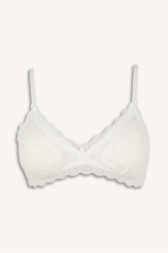 Kadın Kırık Beyaz Dantel Detaylı Çıkarılabilir Kap Pedli Bralet