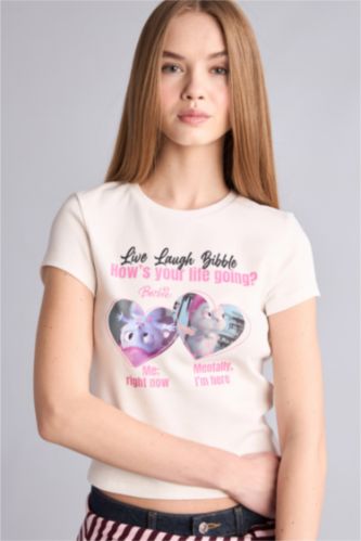 Kadın Kırık Beyaz Barbie Baskılı Kız Çocuk Tişört