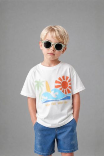 BABY BOY Ecru Baby Boy Cotton 2 Piece Tropical Print Set