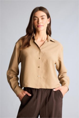 Kadın Vizon Cropped Fıt Gömlek