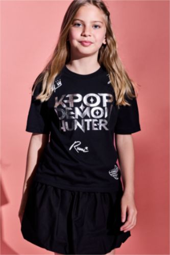 بنات أسود Girl Relax Fit Short Sleeve T-Shirt