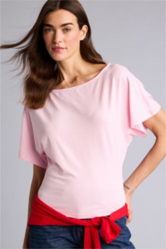 Kadın Açık Pembe Slım Fıt Tek Omuzlu Tişört