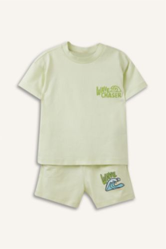 Erkek Bebek Mint 2'Li Baskılı Şort Tişört Takım Erkek Bebek