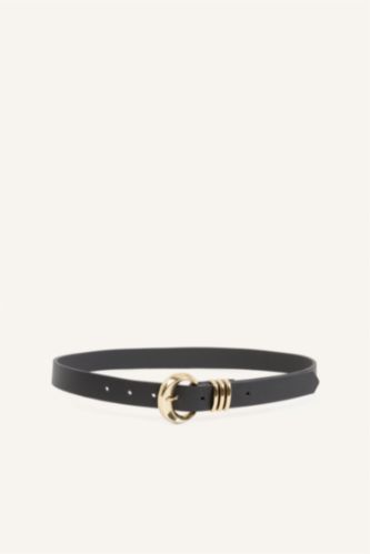 Women Black Woman Rectangle Clasp Faux Leather Jean Belt