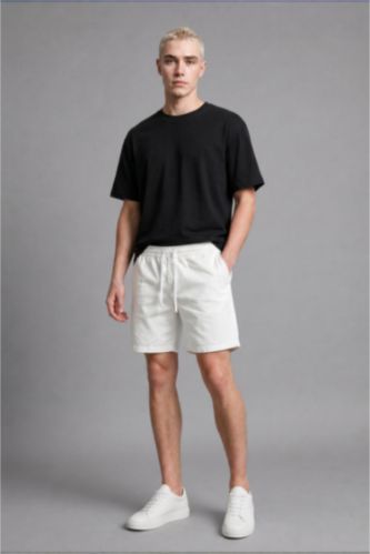 Erkek Ekru Baggy Fit Bermuda Şort