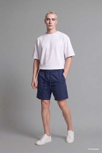 Erkek Lacivert Baggy Fit Bermuda Şort
