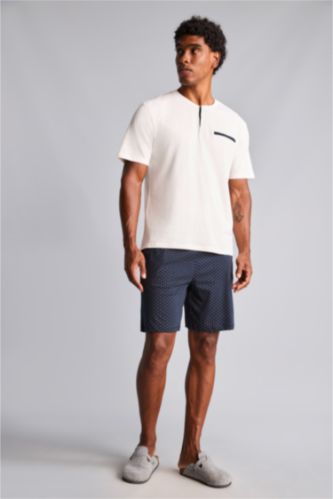 Erkek Ekru New Regular Fit Şort Tişört 2'li Pijama Takımı
