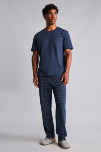 Erkek Lacivert New Regular Fit Şort Tişört 2'li Pijama Takımı