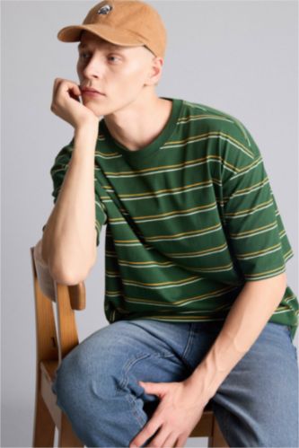 Men Khaki Boxy Fit Short Sleeve T-Shirt
