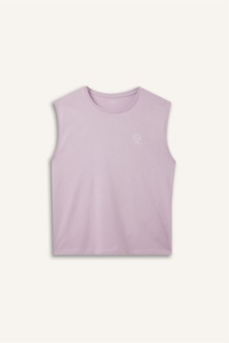 Men Light Lilac Boxy Fit Slogan Pattern Crew Neck Sleeveless Tank Top