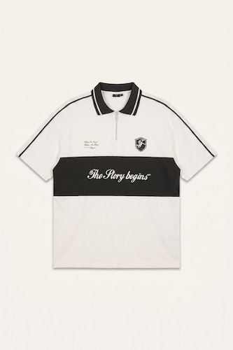 Boxy Fit Polo Collar Slogan Short Sleeve Polo T-Shirt