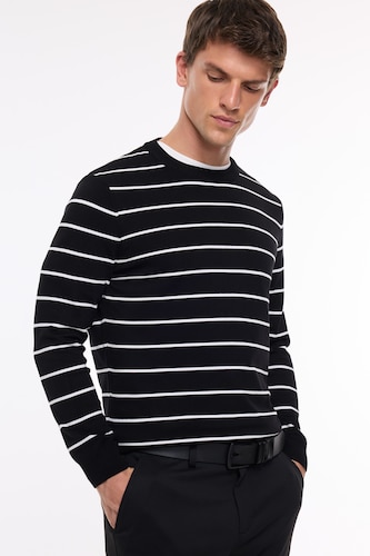 Standard Fit Striped Crew Neck Knit Pullover