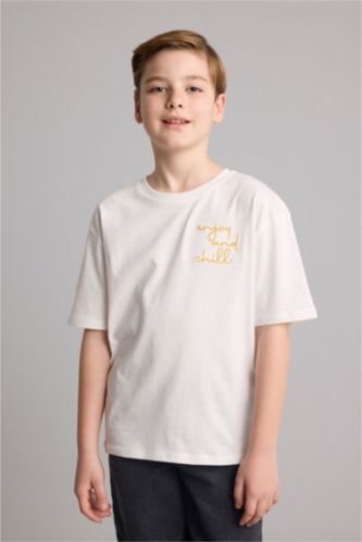 Young Boys - Teen Boys White Regular Fit Slogan Short Sleeve T-Shirt