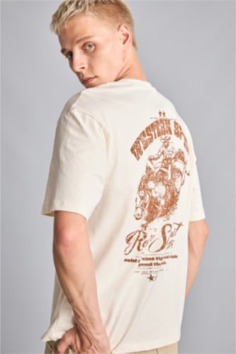 Men Ecru Boxy Fit Short Sleeve T-Shirt