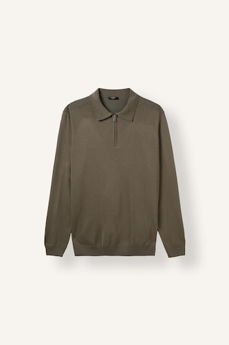 Standard Fit Basic Zip-Up Polo Collar Knit Pullover