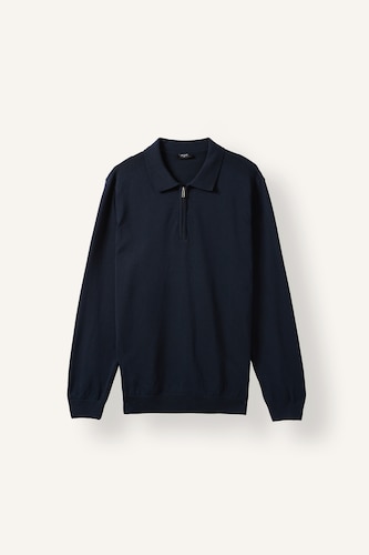 Erkek Lacivert Fermuarlı Polo Yaka Basic Kazak
