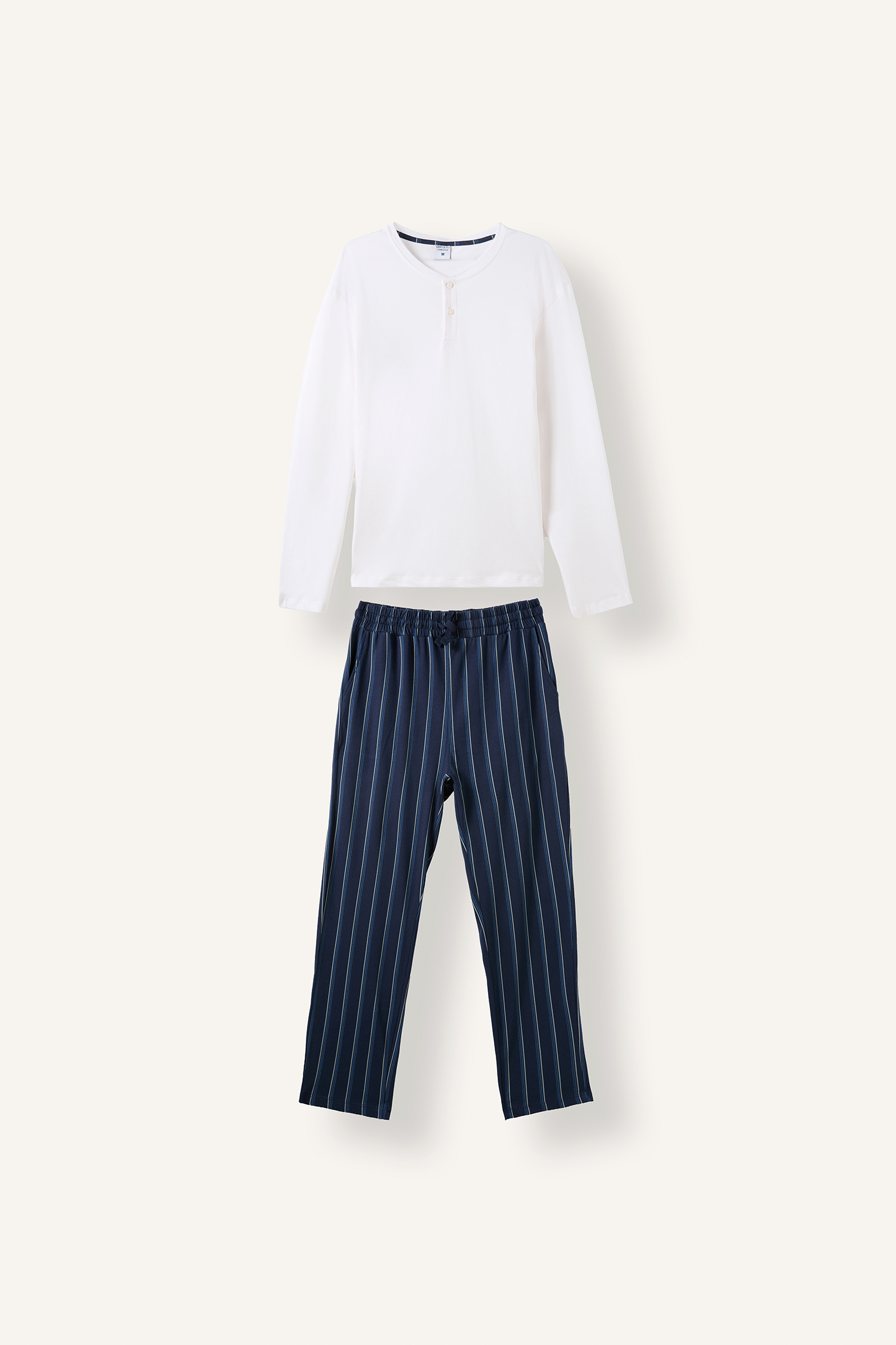 Erkek Beyaz Regular Fit Çizgili 2'li Pijama Takımı
