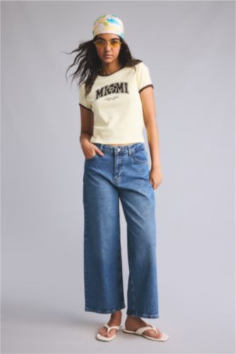 Kadın Mavi Culotte Fit Yüksek Bel Pantolon