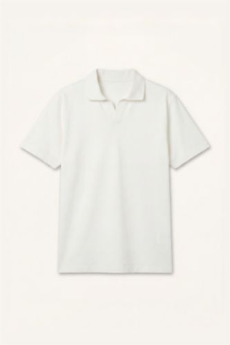 Erkek Ekru %100 Pamuk Regular Fit Polo Tişört