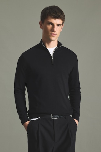 Standard Fit Basic Stand Collar Half-Zip Knit Pullover