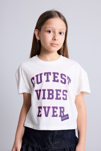 GIRLS & TEENS Ecru Regular Fit Slogan Short Sleeve T-Shirt