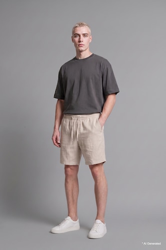 Erkek Taş %100 Pamuk Baggy Fit Bermuda Şort