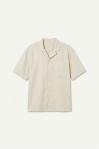 Men Ecru Boxy Fit Cotton Short Sleeve Shirt