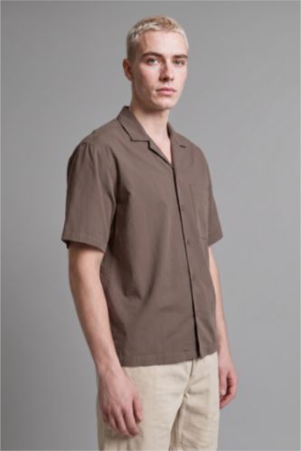Men Khaki Boxy Fit Cotton Short Sleeve Shirt