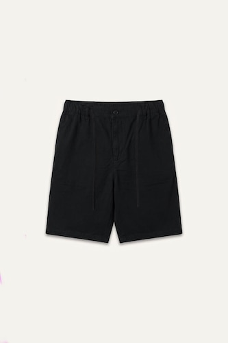 Relaxed Fit 100% Cotton Black Elastic Waist Bermuda Shorts