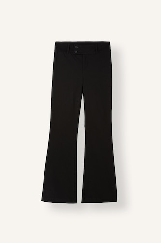 Flared Fit Bengaline Long Trousers with Pockets and Mid-Rise Waist