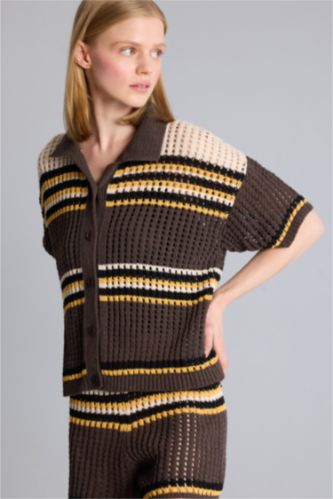 Kadın Kahve Regular Fit Triko Hırka