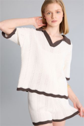 Kadın Ekru Regular Fit Triko Kazak