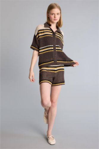 Kadın Kahve Regular Fıt Triko Şort