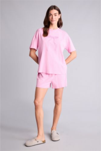 Kadın Pembe Pijama Takımı Üst Şort Alt