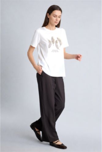 Kadın Kahve Straight Fit Düz Paça Pantolon