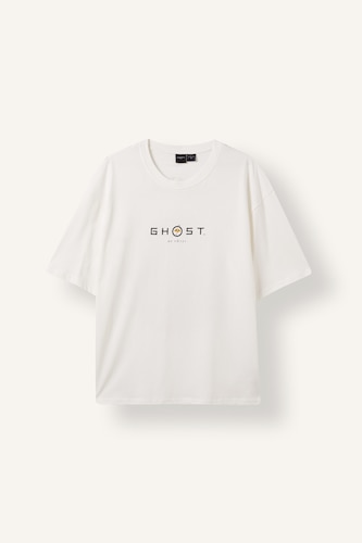 Erkek Ekru Ghost of Yotei Boxy Fit Baskılı Tişört