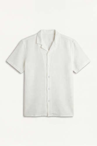 Modern Fit Resort Neck Linen Blended Short Sleeve Shirt
