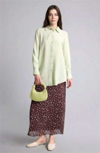 Kadın Kahve A Form Tül Baskılı Etek