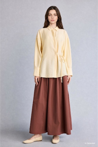 Women Brown A Line Poplin Maxi Brown Skirt