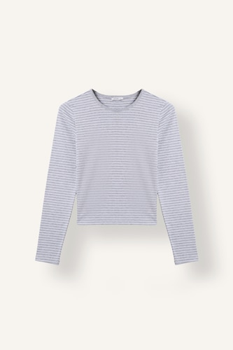 Fitted Striped Ribbed Crew Neck Long Sleeve T-Shirt