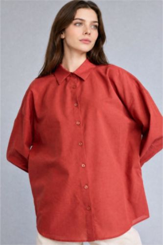Women Dark Orange Regular Fit Voile Long Sleeve Tunic