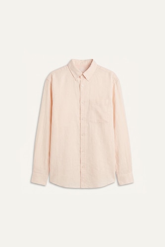 Regular Fit Light Pink Linen Blend Long Sleeve Shirt