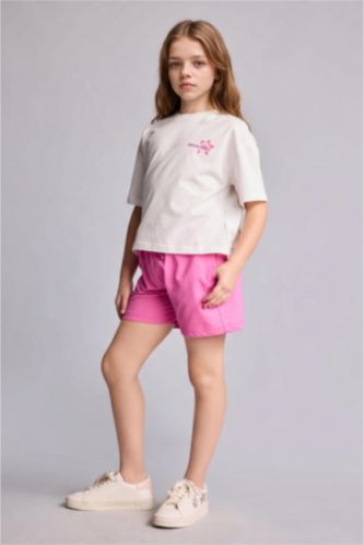 Young Girls - Teen Girls Ecru Girl Shorts T-Shirt 2 Piece Set