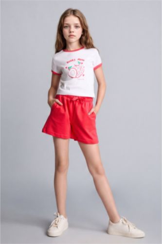 GIRLS & TEENS Ecru Girl Strawberry Print T-Shirt Shorts Ribbed 2 Piece Set